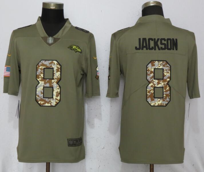 Men Baltimore Ravens #8 Jackson Olive Camo Carson 2017 Salute to Service Limited Nike NFL Jerseys